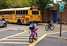 Students bike to school.