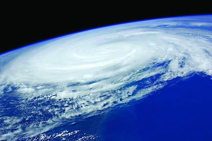 A hurricane viewed from space.