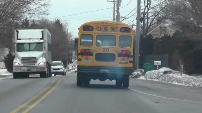 Exhaust coming from rear of school bus