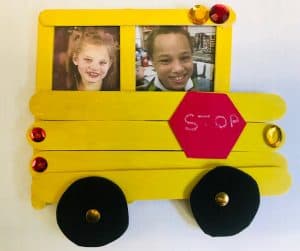 Pictures of Andromeda and Tyrone Sea were placed inside the popsicle stick school bus Tyrone made in class. (photo courtesy of the Summers County School District Transportation Department)