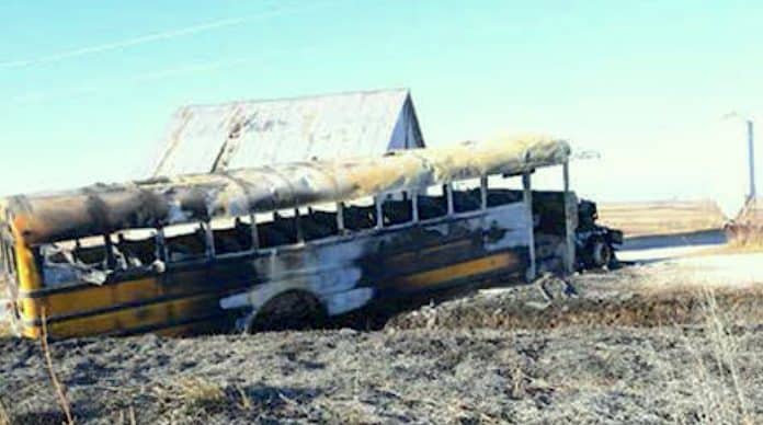 The National Transportation Safety Board will hold a board meeting on June 18, 2019, to determine the probable cause of the fatal, Dec. 12, 2017, Oakland, Iowa, school bus fire. (Source: Pottawattamie County Sheriff’s Office.)