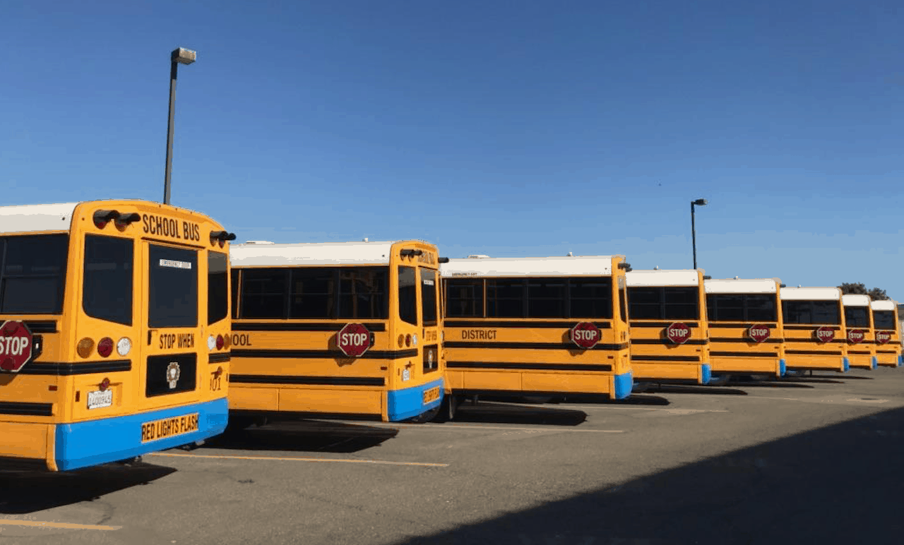 Parked electric school buses.
