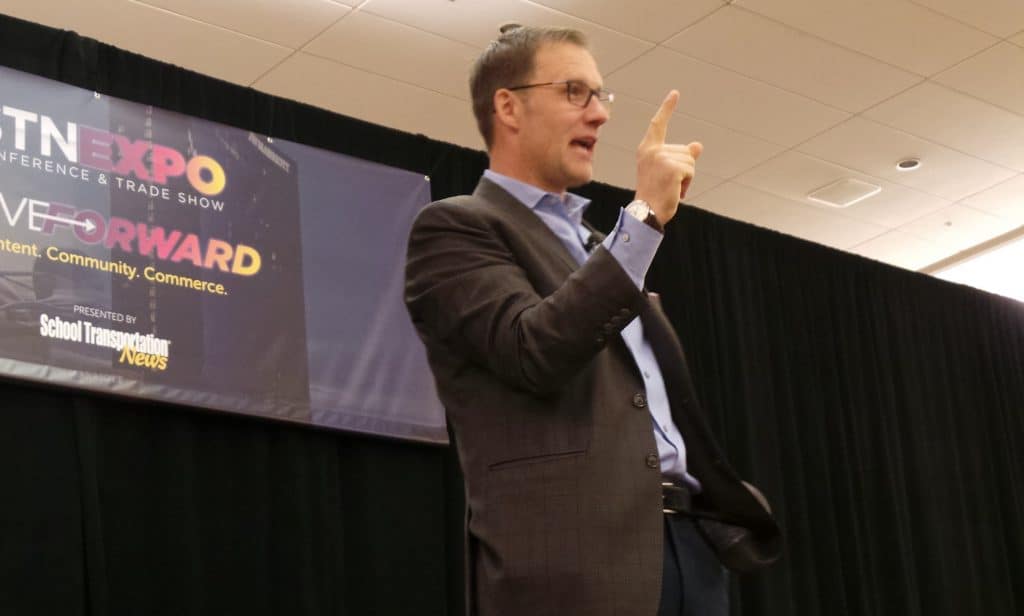 David Horsager, CEO of the Trust Edge Leadership Institute, driving home a point on the important of trust during his Indianapolis presentation, June 2019.