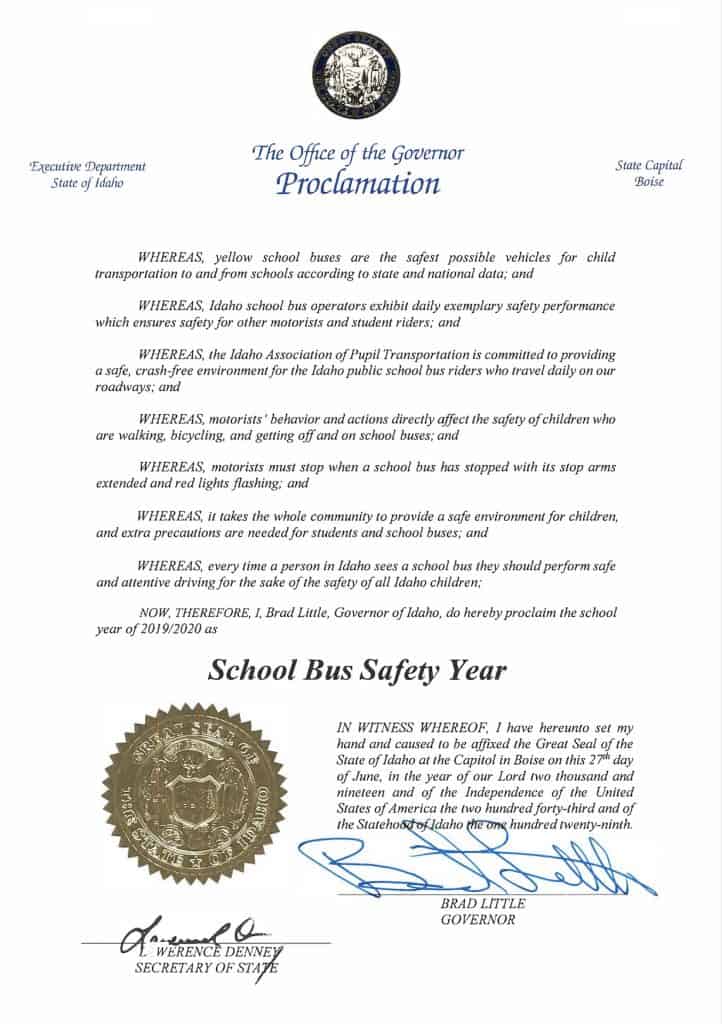 Idaho school bus proclamation