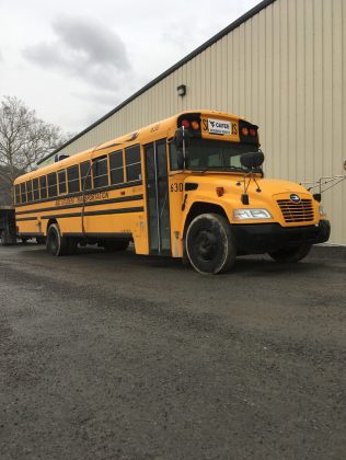 The 2014 Blue Bird diesel bus used by researchers at West Virginia University to gauge NOx emission levels.