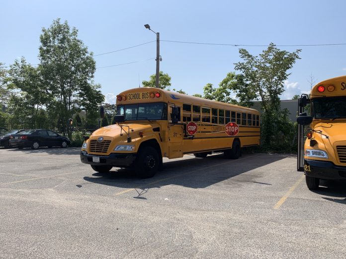 Cranston School District installed the first two units of the extended stop-arm by Bus Safety Solutions in Rhode Island. (Photo courtesy of Drive On Guard, Inc.)
