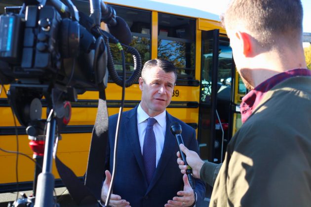 U.S. Sen. Todd Young of Indiana discussed his school bus safety legislation with reporters.