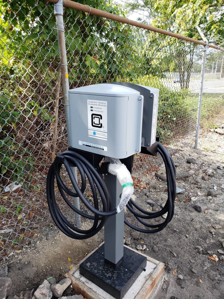 A new electric vehicle charging station. Photo courtesy of Krystyna M. Baumgartner, APR, public relations specialist at Bay Shore School District.