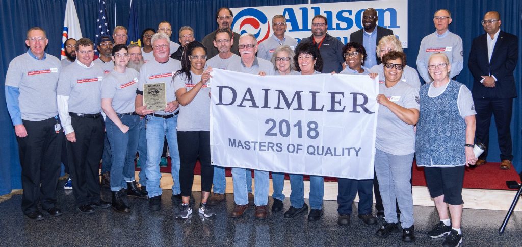 Allison employees welcomed DTNA representatives as they recognized the company with a 2018 Masters of Quality Supplier Award.