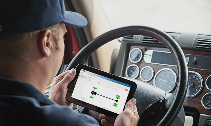 Driver using Fleet TPMS to connect to PressurePro’s Connect platform.
