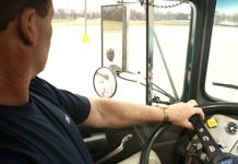 An entry-level school bus driver performs behind-the-wheel training. (Image courtesy of FMCSA.)