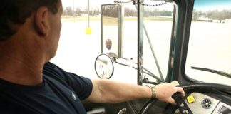 An entry-level school bus driver performs behind-the-wheel training. (Image courtesy of FMCSA.)