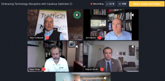 Screenshot of “Let’s Talk: Embracing Technology Disruption with Cautious Optimism in the COVID-19 Era,” during the virtual Bus Technology Summit on Sept. 22.