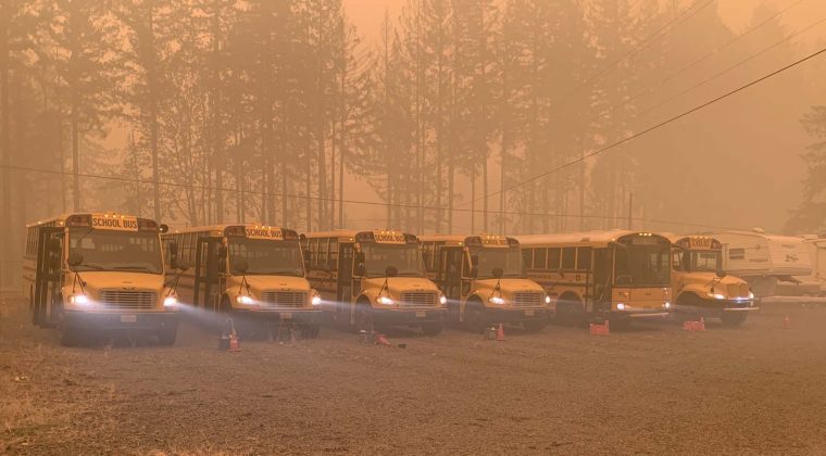 First Student locations helped evacuate community members after fires blazed through southern Oregon in early September 2020. (Photo courtesy of First Student.)