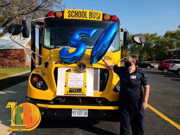 Janyce Johnson, a school bus driver for contractor Kickert School Bus Lines near Chicago, celebrated her 50th year in pupil transportation on Oct. 9, 2020.