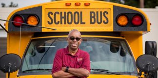 Charles Brown, a longtime school bus driver in Atlanta, was celebrated by his coworkers last month upon his retirement. (Image courtesy of Atlanta Public Schools)