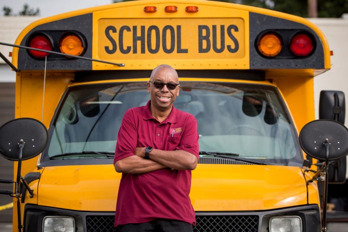 Charles Brown, a longtime school bus driver in Atlanta, was celebrated by his coworkers last month upon his retirement. (Image courtesy of Atlanta Public Schools)