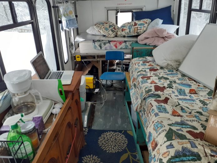 Science teacher John King at Lowell Public Schools in Massachusetts converted an old shuttle bus into a classroom on wheels. (Photo courtesy of John King.)