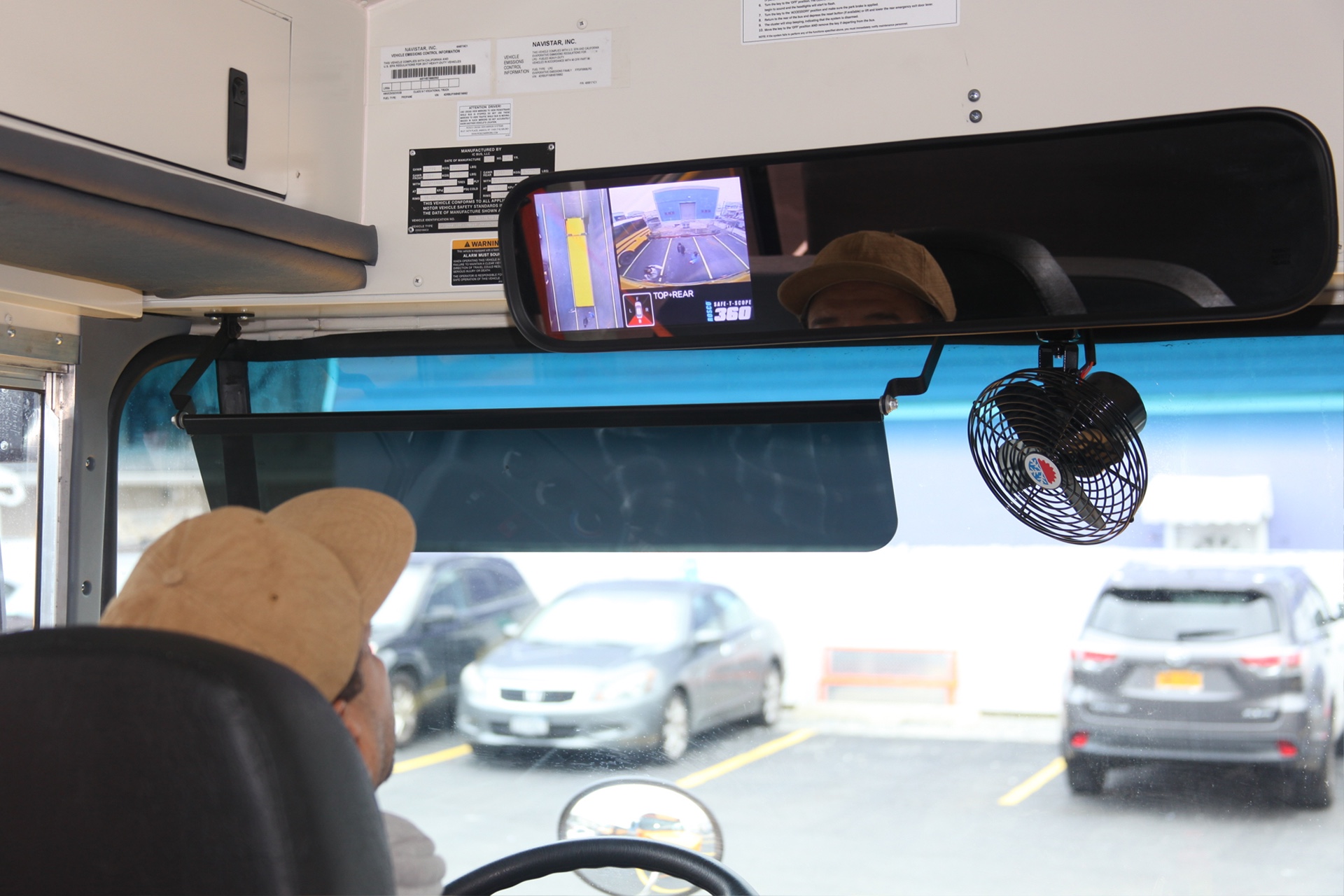 school bus inside mirror