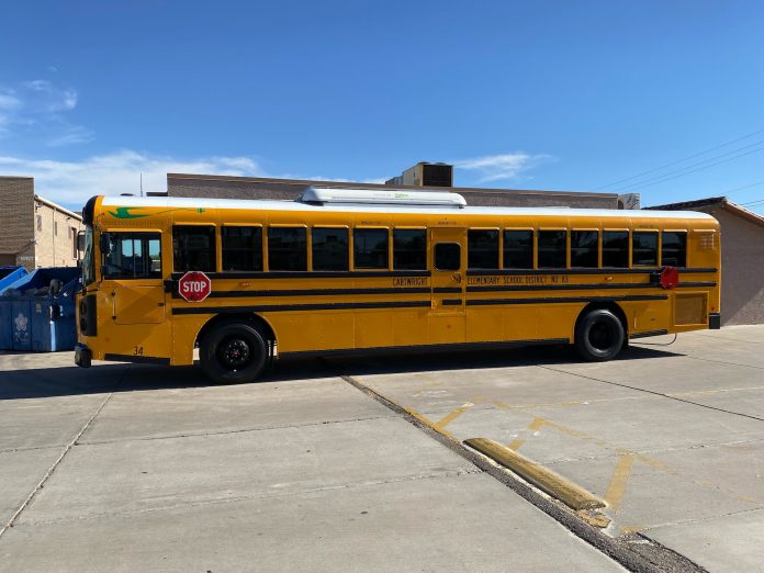 Cartwright School District 83, located in Phoenix is the first district in Arizona to have an 84-passenger electric school bus. (Photo courtesy of Sarah Hernández.)