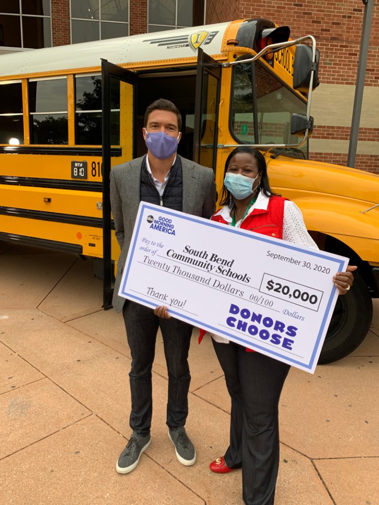 In September 2020, South Bend was one of five school districts in the country that received hotspot gifts from ABC's “Good Morning America” and T-Mobile, to reach a total of 5,000 households in the community. Good Morning America surprised South Bend Schools and Director of Transportation LaToya Kna with a check for $20,000. South Bend was also recognized for its school bus Wi-Fi program.