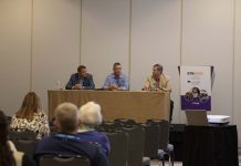 Panelists discuss ROI of school bus technology of Oct. 3, 2021 at STN Expo Indy. From left: Zach McKinney, Hamilton Southeastern Schools in Indianapolis; Nathan Oliver, Monroe County Community School Corporation in Bloomington, Indiana; and session moderator Derek Graham.