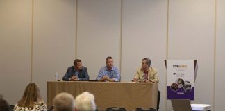Panelists discuss ROI of school bus technology of Oct. 3, 2021 at STN Expo Indy. From left: Zach McKinney, Hamilton Southeastern Schools in Indianapolis; Nathan Oliver, Monroe County Community School Corporation in Bloomington, Indiana; and session moderator Derek Graham.