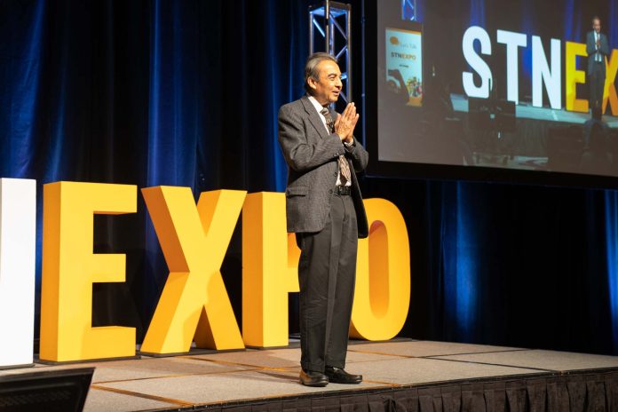 Author Azim Khamisa, greeted STN EXPO Reno attendees on Dec. 7 during his keynote presentation. (Photo courtesy of Vincent Rios Creative.)