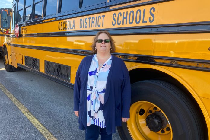 Deborah Sellers recognized by AMF-Bruns for 15 years of dedication to students with disabilities who ride her school bus in Osceola County, Florida.
