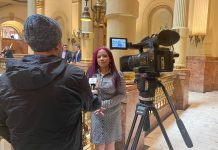 Leandra Backer conducts an interview about the need to pass legislation in Colorado to safeguard against school bus tragedies like the one that involved her daughter Annaliese on March 3, 2022.