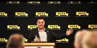 Mike Martucci, the New York senator for the 42nd District and a past-president of the New York School Bus Contractor Association, speaks at the 2022 NSTA conference on July 26..
