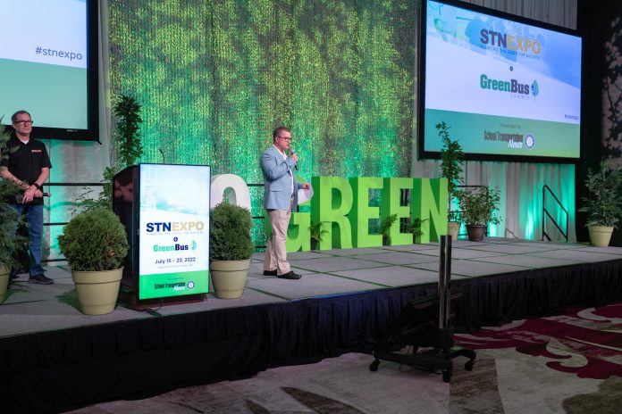 School Transportation News Publisher Tony Corpin opens the Green Bus Summit at STN EXPO Reno on July 17, 2022.