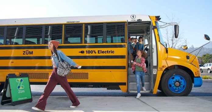 While the new contract with Los Angeles Unified School District does not yet include electric school buses, the vehicles are in Zum's long-term plans. California will mandate zero-emissions school buses be used in 2035. (Photo courtesy of Zum.)