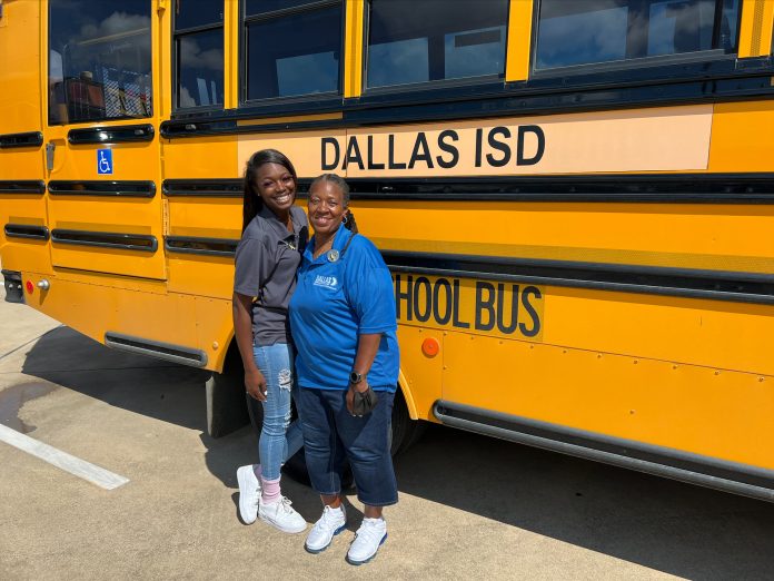 Bus monitor Tekendria Valentine (left) and school bus driver Simone Edmond for Dallas ISD helped save two siblings from flood waters in August 2022. Photo courtesy of Dallas ISD.