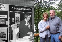 Marlan Keith Rohlena, 81, passed away on Aug. 24, 2022. He worked for School Bus Services, Inc., in Oregon (left) before becoming the owner and president of Western Bus Sales, until he retired in 2008. He is pictured, at right, with wife Barbara. (Photo courtesy of the Oregon Pupil Transportation Association.)