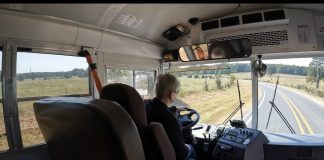 Annette Ward operates a Cedar Ridge School District bus in Arkansas.