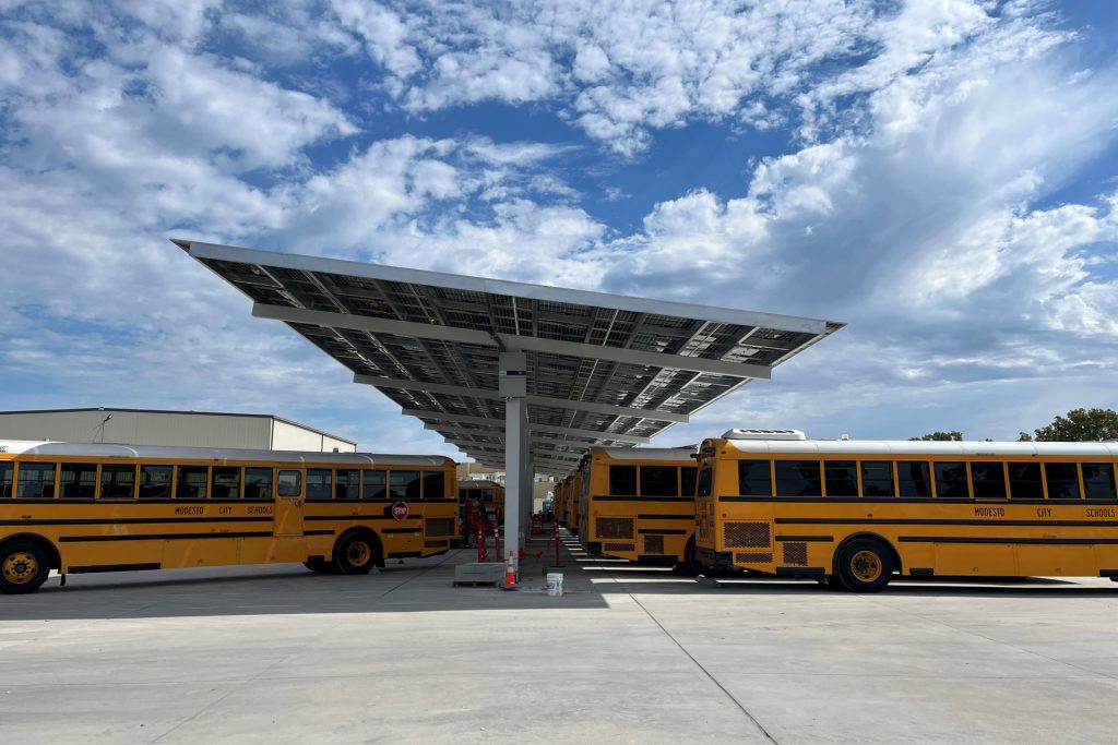 Modesto City Schools electric buses. 