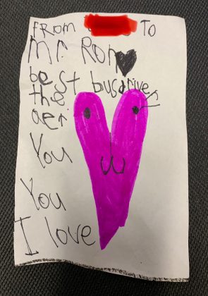 "Mr. Ron received the sweetest note ever this morning from one of his Kindergarten riders. He said it was a great way to start his day!" (Photo courtesy of Franklin Special School District Pupil Transportation Department, TN)