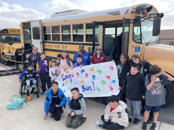 El Mirage Elementary School students in Arizona made a banner to celebrate Love the Bus Month