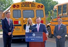 Brighton Central Schools Superintendent Dr. Kevin McGowan speaks at a press conference in the summer of 2022 regarding legislation introduced to address the school bus driver shortage and how it is impacting his local community near Rochester, New York. (Photo courtesy of Brighton Central Schools.)