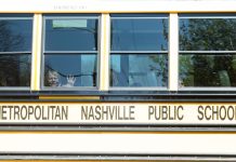 Student are transported to a reunification site via a Metropolitan Nashville Public Schools school bus following The Covenant School shooting in Nashville, Tennessee on March 27, 2023. Photo courtesy of Twitter/@USAToday, Nicole Hester.
