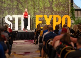 Keynote speaker Stacey Hanke presents at STN EXPO Reno 2022 (Photo by Vince Rios Creative)