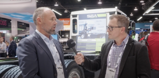Tony Corpin talks with Tony Fairweather of SEA Electric at ACT EXPO 2023