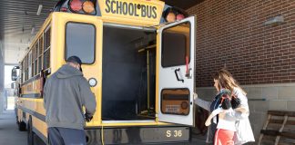 Attendees practiced evacuation drills in real time during the school bus evacuation training at the 2022 TSD Conference. (Photo by Taylor Ekbatani.)