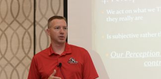 Bret Brooks, a law enforcement and security expert, discusses de-escalation at STN EXPO in Reno, Nevada on July 17, 2023. (Photo by Philicia Endelman.)