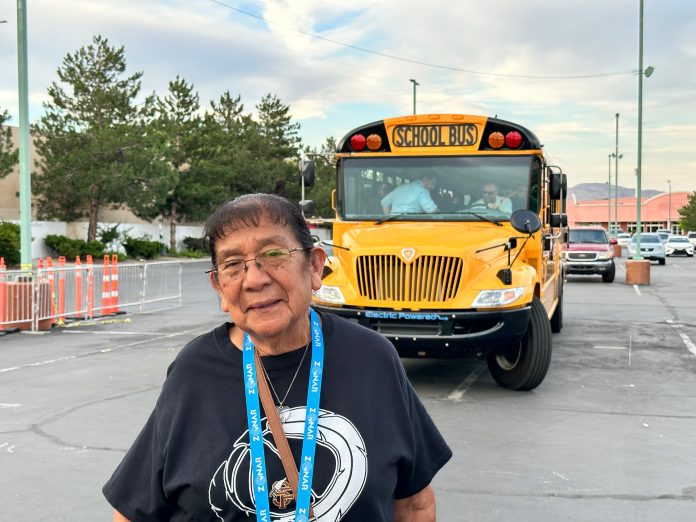 Veronica Tenorio, a school bus driver for Santa Fe Indian School in New Mexico, is expecting to hit her 30th accident-free year behind the wheel next month. She spoke with STN at the Green Bus Summit on July 16, 2023 at STN EXPO Reno.