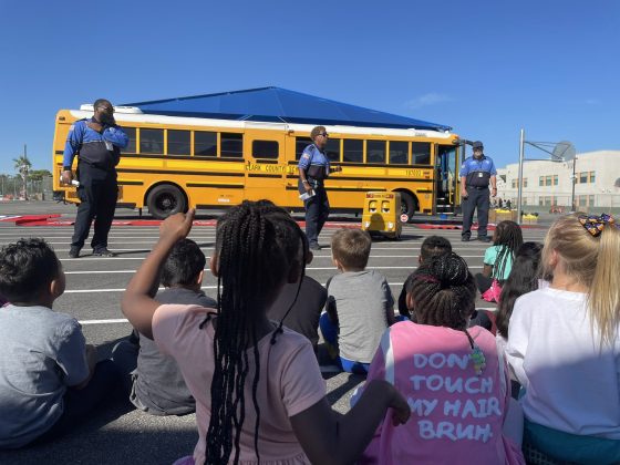 Students at Rex Bell Elementary school in Nevada received a lessons on bus safety from the Clark County School District transportation Department.