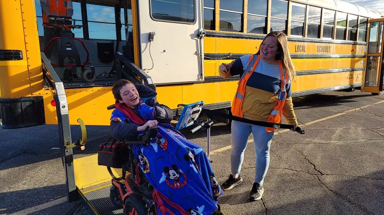 A Monroe Local Schools transporter in Ohio demonstrates safe wheelchair lift operation.