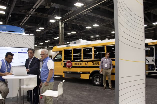 Thomas Built Buses showcased its new Minotour school bus with an Optimal-EV electric drive, available on both the GM 4500 and Ford E450 platforms, at the 2023 NAPT Trade Show.