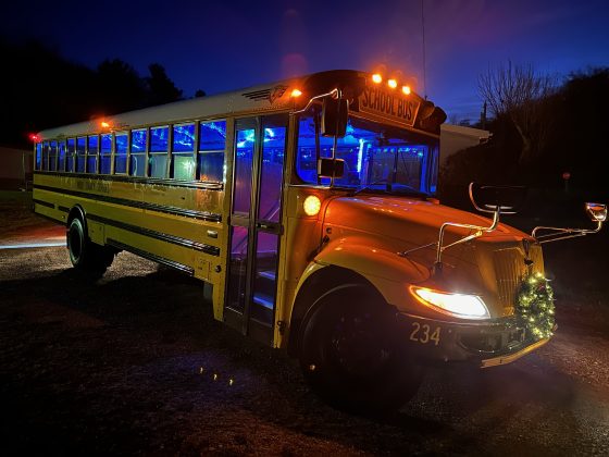 Wade Darnold, bus operator at Wood County Schools in West Virginia shared photos of a school bus decorated with festive Christmas lights.